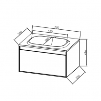Set mobilier suspendat si lavoar Kolpasan, Pandora, 75 cm, black stone